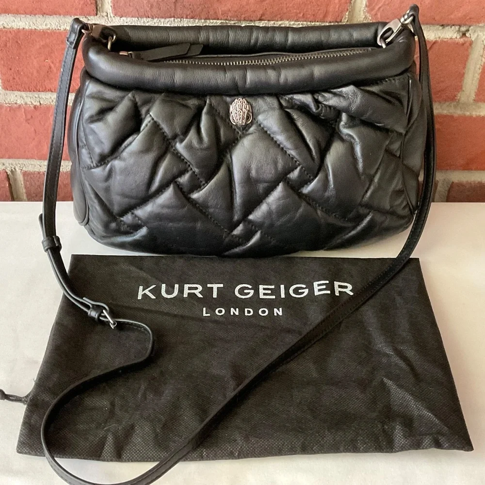 Kurt Geiger London Kensington Soft Quilted Black Leather Crossbody Clutch